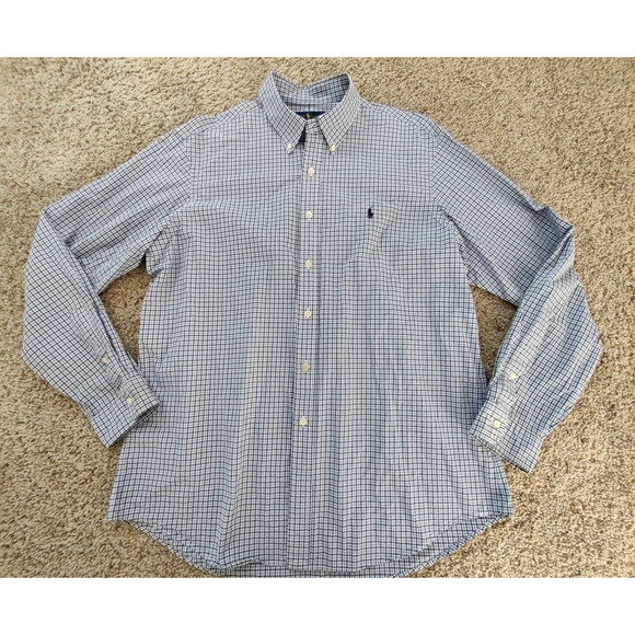Ralph Lauren Shirt Men's XL Long Sleeve Button‎ Down Blue Check Print - Picture 1 of 7